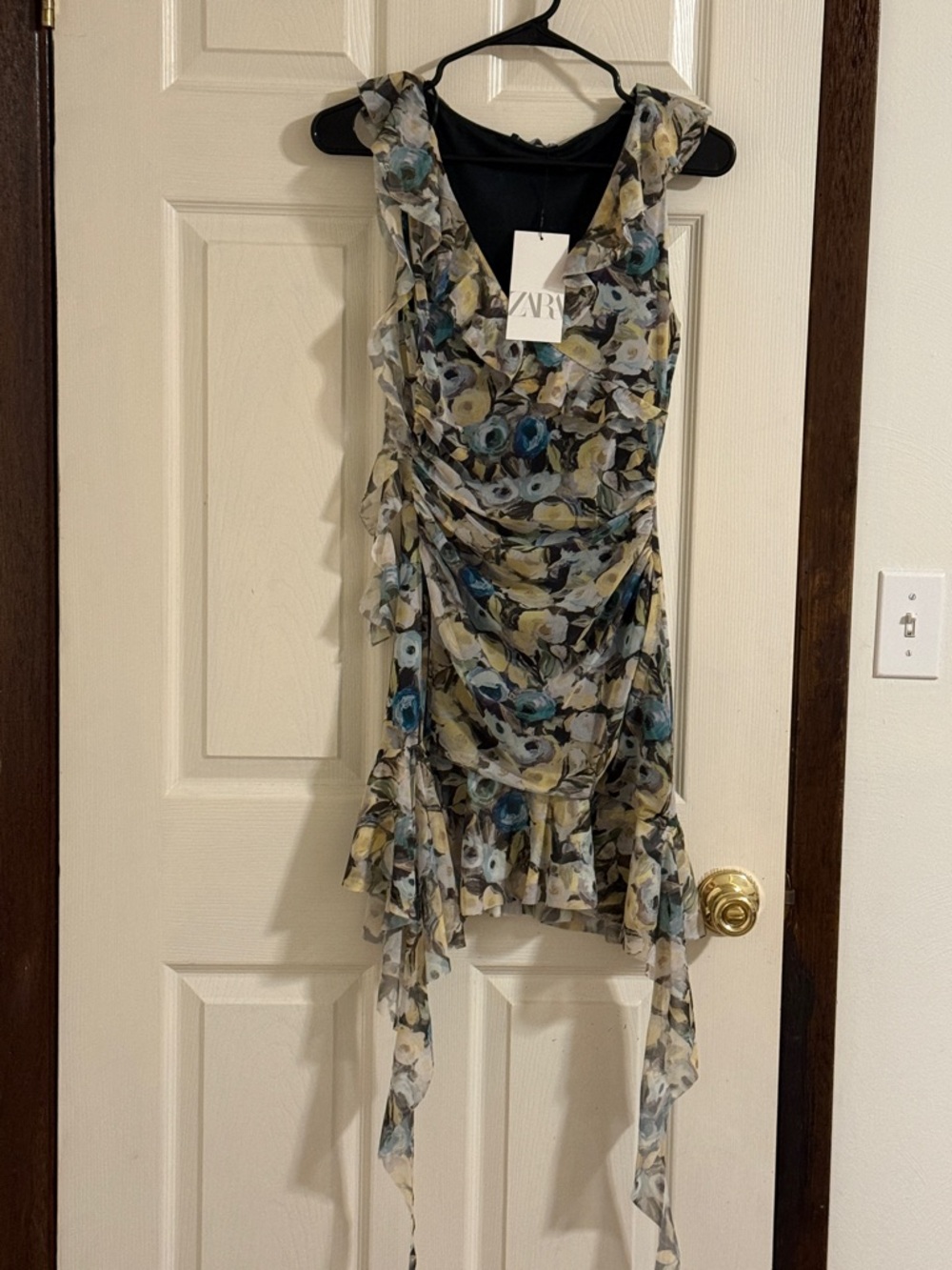 Zara Floral Ruffle Mini Dress in Blue, Yellow & Green - Picture 5 of 10